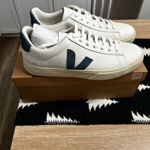 Veja White Sneakers with Dark Blue Accents